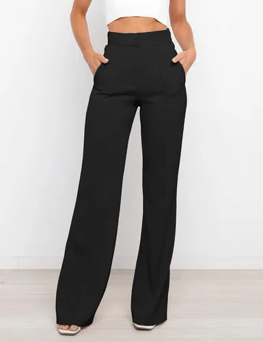 Vista 2 de Women's High Waist Casual Wide Leg Pants, Button Dress Pants for Women, Work Pants with Pockets for Women Office.