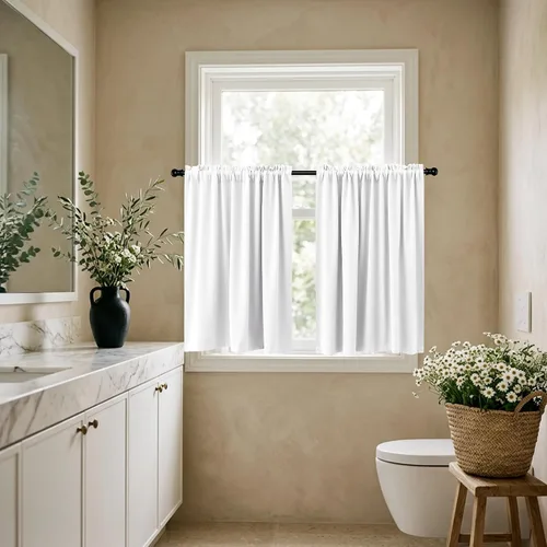 Vista 10 de Cortinas de café KOUFALL de 18 x 24 pulgadas para tratamientos de ventanas pequeñas, niveles de cortinas bohemias opacas para ventanas de RV y Beige