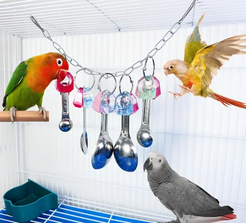 Vista 5 de Juguetes masticables para pájaros, juguetes de loro, cuchara y anillo para pájaros pequeños/medianos