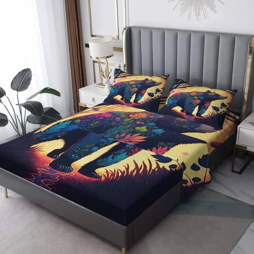 Vista 30 de Juego de sábanas de tamaño individual, sábanas de oso – Sábanas y fundas de almohada de microfibra de 3 piezas, juego de sábanas con patrones de Aa