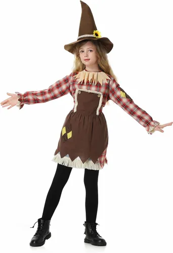 Vista 4 de LMYOVE Disfraz de espantapájaros para niñas, disfraz de espantapájaros para Halloween