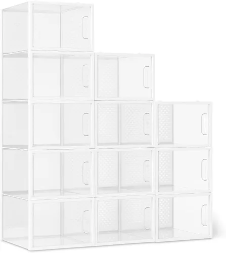 Vista 6 de Amazon Basics Caja organizadora de zapatos transparente apilable y plegable, pequeña, paquete de 12