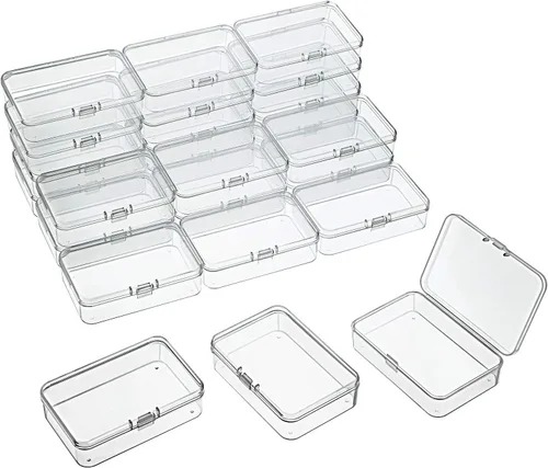 Vista 11 de 24 paquetes de recipientes pequeños de plástico transparente para almacenamiento de cuentas con tapa con bisagras para almacenamiento de objetos