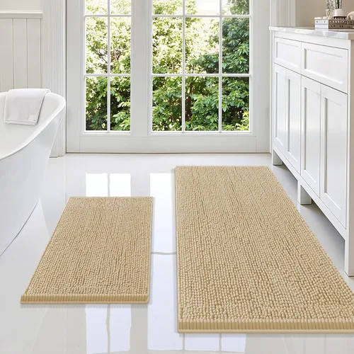 Vista 144 de Juego de alfombras de baño Smiry de 2 piezas, suave alfombra absorbente de chenilla y juego de alfombra en forma de U para inodoro, alfombra de baño