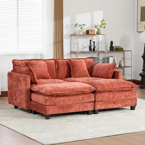 Vista 341 de Sofá seccional modular verde de 111.5", sofás seccionales grandes de 3 plazas para sala de estar, sofá nube oversized de tela chenille con otomana