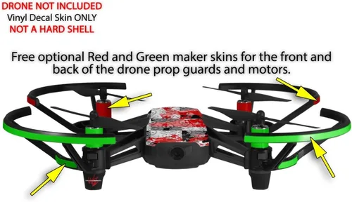 Vista 3 de Skin Decal Wrap 2 Pack Compatible with DJI Ryze Tello Checker Skull Splatter Red Drone NOT Included