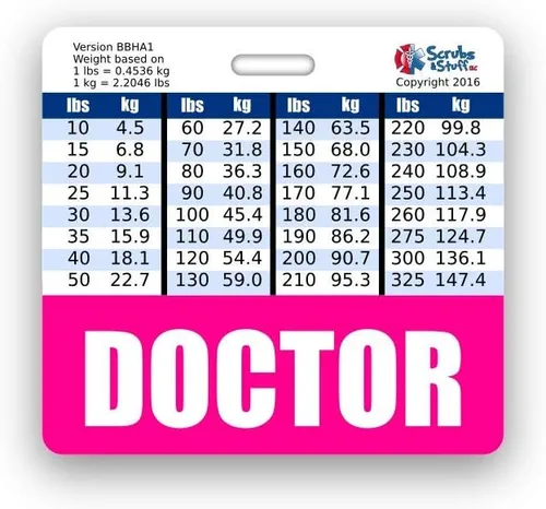 Vista 8 de Doctor Badge Buddy - Tablas de conversión horizontales con altura y peso (tamaño grande, negro)