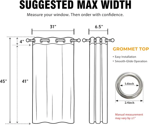 Vista 5 de Cortinas de oscurecimiento de habitación de 45 pulgadas de largo para dormitorio y sala de estar, cortinas térmicas aislantes con ojales