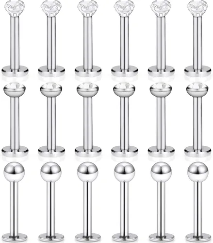 Vista 7 de SCERRING - 18 piezas de acero inoxidable 0.56 oz (16 gr) de circonita cúbica transparente Labret Monroe para labio, tragus, cartílago, hélice