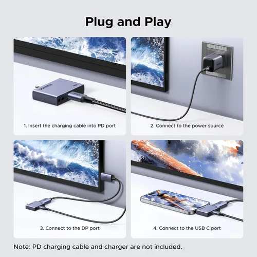 Vista 5 de UGREEN Adaptador USB C a DisplayPort 1.4 8K @60Hz con PD 100W carga rápida 4K a 240Hz, unidireccional, Thunderbolt 4/3 a DP Compatible con iPhone