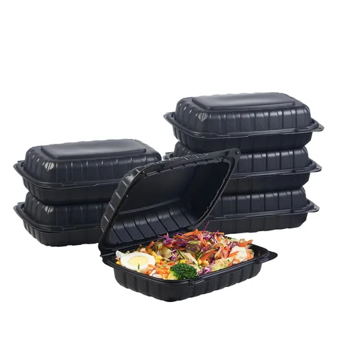 Vista 11 de FULING 100 unidades de contenedores desechables de plástico transparente con bisagras para llevar alimentos, 15 cm de ancho, envases desechables