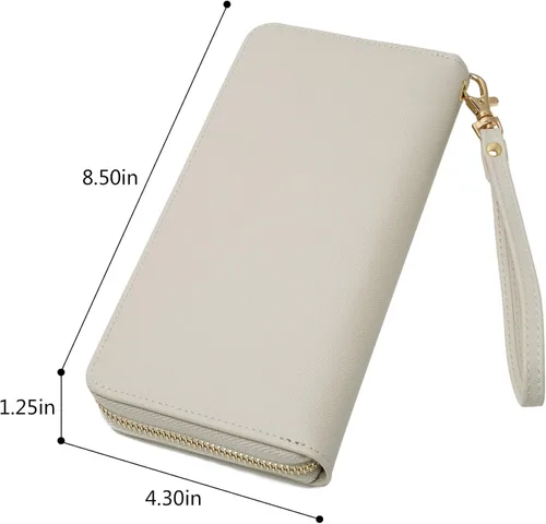 Vista 3 de WOZEAH - Cartera de piel sintética con cremallera y bloqueo RFID para mujer, ideal para viajar