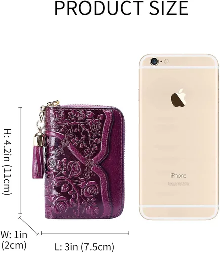 Vista 9 de PIJUSHI Bolsos florales de diseñador con asa superior, bolsos de cuero auténtico, cartera floral para mujer y tarjetero de cuero genuino