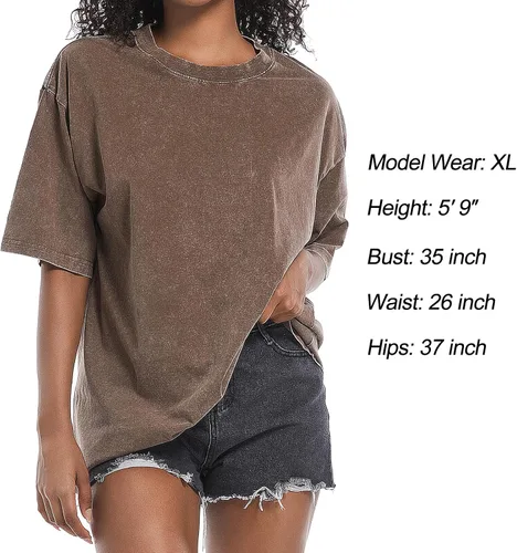 Vista 2 de Camisetas de gran tamaño para mujer, estilo vintage, básicas, estilo novio, holgadas, holgadas, estilo grunge, de algodón lavado ácido