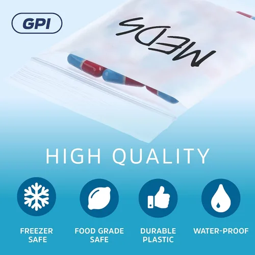 Vista 3 de GPI - 2" x 3" - Paquete a granel de 100, bolsas de plástico transparente con cierre de cremallera de 4 mil de grosor, resistentes, con bloque blanco