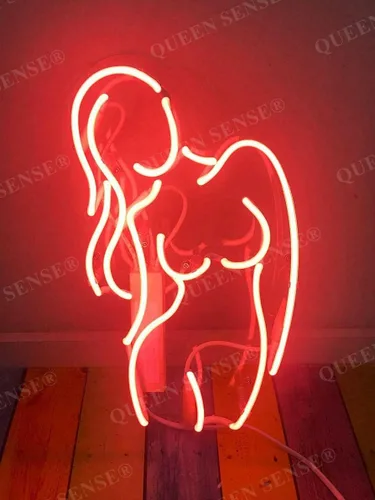 Vista 2 de Queen Sense 14 "Sexy Girl Live Nudes Neon Sign Acrylic Beer Pub Bar Hecho a mano Decoración de pared Luz de neón A114SGLD