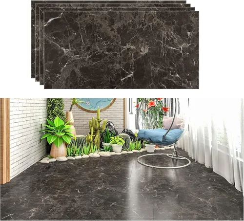 Vista 12 de VEELIKE Azulejos de mármol blanco para despegar y pegar de 12 x 24 pulgadas, suelo de vinilo impermeable para baño, autoadhesivo, extraíble