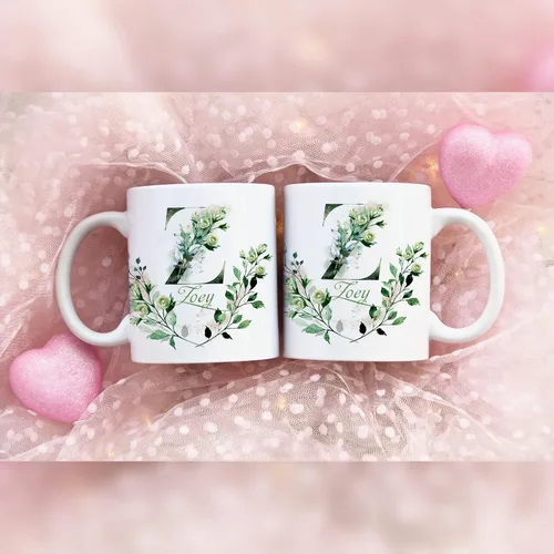 Vista 2 de Tazas de café personalizadas con iniciales y letra de nombre, tazas de nombre personalizadas, regalo divertido para novio y novia, tazas de doble