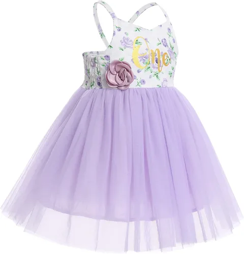 Vista 2 de Vestido de cumpleaños de 1.º y 2º cumpleaños para niñas pequeñas, vestido de tutú de tul floral bohemio con diadema de flores para sesión de fotos
