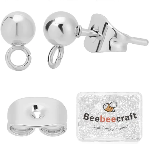 Vista 8 de Beebeecraft 100 piezas de 2 colores, componentes para aretes de bola con perno, chapados en oro de 24K y plata de ley 925, acero inoxidable 304