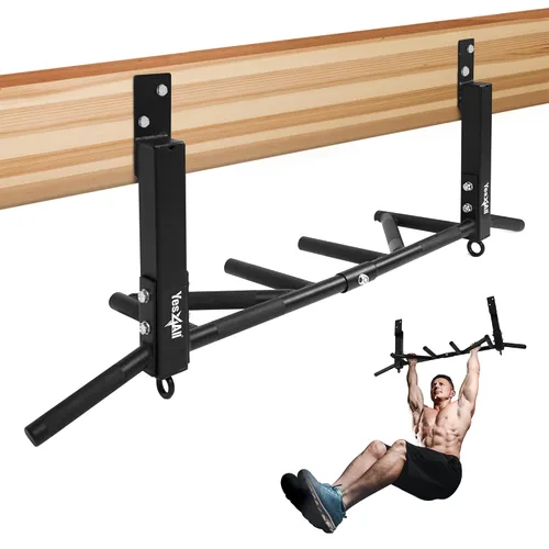 Vista 11 de Yes4All - Barra de dominadas resistente para montar en la pared – Agarre múltiple para dominadas / Barra de dominadas para montar en el techo A.