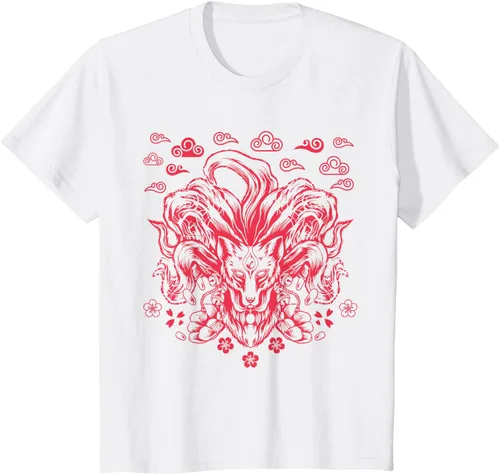 Vista 23 de Camiseta de anime japonés Nine Tails Fox Kitsune, Negro