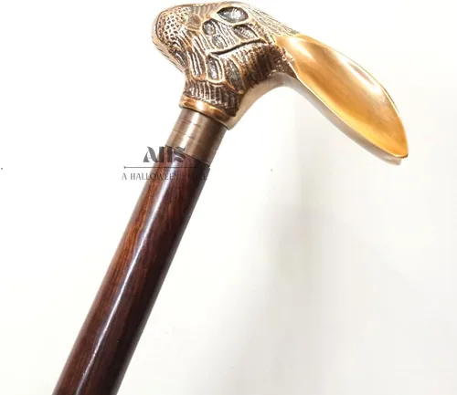 Vista 5 de Mango de cabeza de conejo con acabado antiguo de bronce, bastón hecho a mano, de madera, regalo para hombres y mujeres