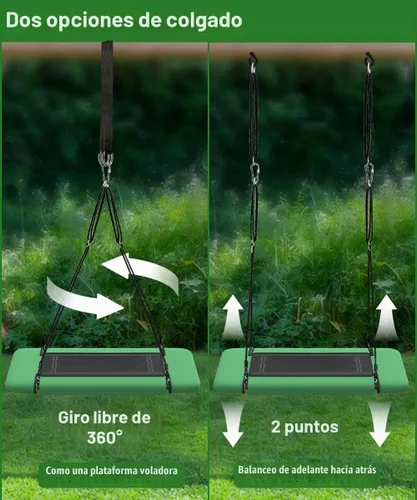 Vista 6 de Columpio de árbol rectangular de 40 pulgadas para niños y adultos, columpio de plataforma ajustable con correas para colgar, capacidad de 700