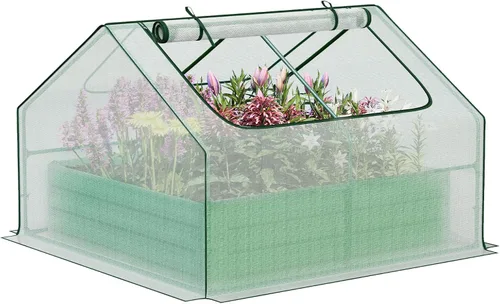 Vista 11 de Aoodor Kit de invernadero elevado de 4 pies x 2 pies x 1 pie con cama metálica elevada con 2 puertas enrollables con cremallera, para verduras