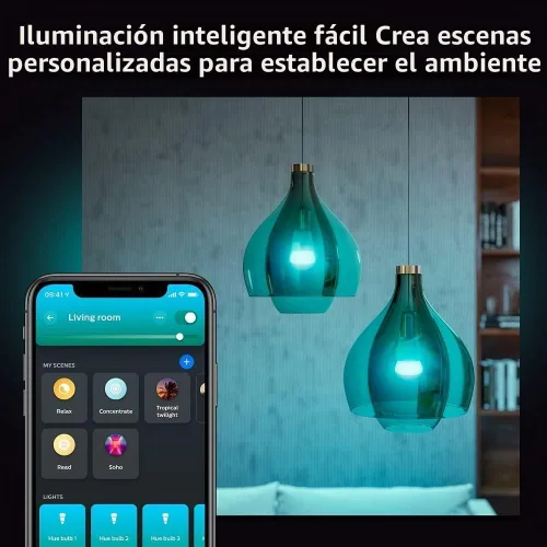 Vista 5 de Philips Hue Bombillas LED inteligentes A19 – Bombillas de 75 W sin parpadeo – Control con Hue App – Compatible con Alexa, Google Assistant y Apple