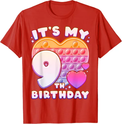 Vista 75 de Pop-it Birthday Girl 9 años de edad, Push it Pop Fidget Bubble Camiseta, Negro