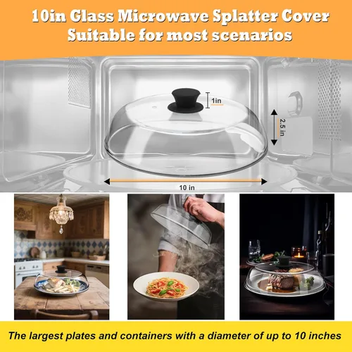 Vista 7 de Tapa de 10 Pulgadas de Vidrio para Microondas con Protección contra Salpicaduras para Alimentos con Alfombrilla de Silicona, Tapa de 10 Pulgadas