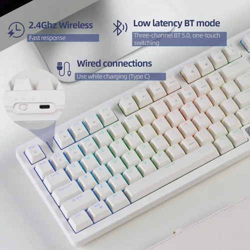 Vista 2 de IROK FE98Pro Teclado mecánico inalámbrico RGB intercambiable en caliente, teclado de tres capas de amortiguación para juegos de 98 teclas