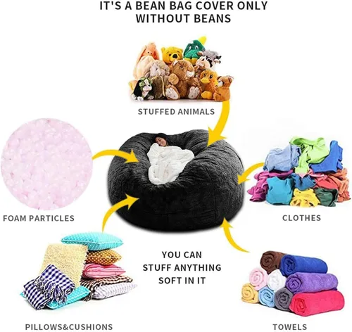 Vista 6 de Funda para silla tipo puf de piel gigante para niños y adultos, (sin relleno), muebles de sala de estar, grande, redondo, suave, esponjoso, de piel