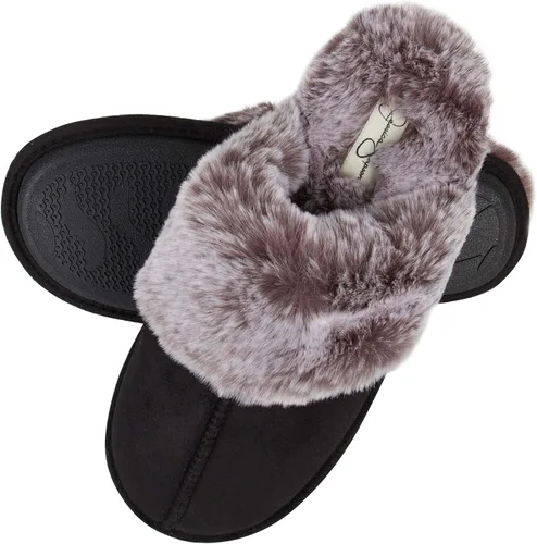 Vista 4 de Jessica Simpson - Pantuflas cómodas de piel sintética para mujer con suela antideslizante y espuma viscoelástica