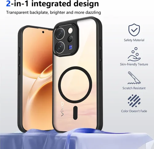 Vista 174 de Funda magnética transparente compatible con Xiaomi 17T, color negro 2 en 1 PC + TPU cubierta de teléfono a prueba de golpes, carcasa protectora