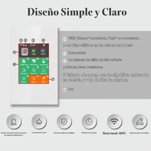 Vista 8 de LANBON Interruptor inteligente de alarma LCD L8, interruptor inteligente de seguridad para el hogar y control de luz, sistema de alarma