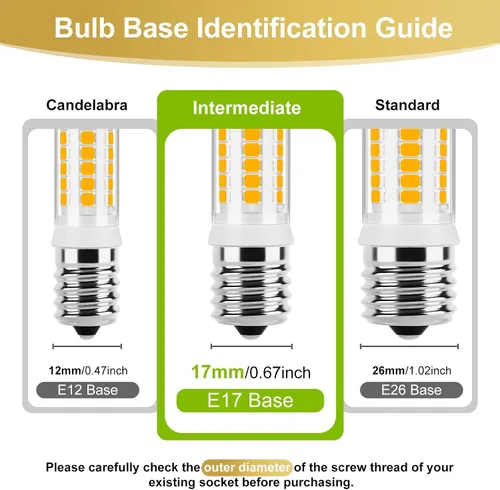 Vista 4 de DiCUNO Bombilla LED E17 regulable, bombillas para horno de microondas, 2700 K blanco cálido, 3 W (reemplazo incandescente de 40 W), 400 lm, 120 V