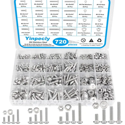 Vista 8 de Kit de 200 piezas #8-32 Phillips de cabeza plana Tornillos tuercas