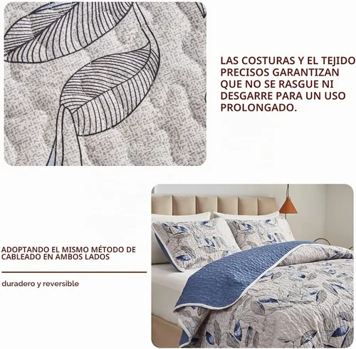 Vista 5 de Joyreap Juego de edredón de microfibra de 2 piezas, hojas azules botánicas sobre gris claro, diseño reversible, funda de cama para todas las Azul