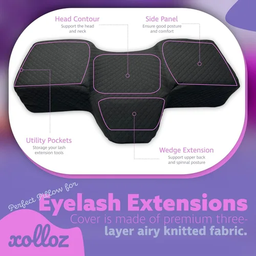 Vista 6 de Almohada de pestañas para extensiones de pestañas - Almohada de cama de espuma viscoelástica curvada, reposacabezas ergonómico con soporte