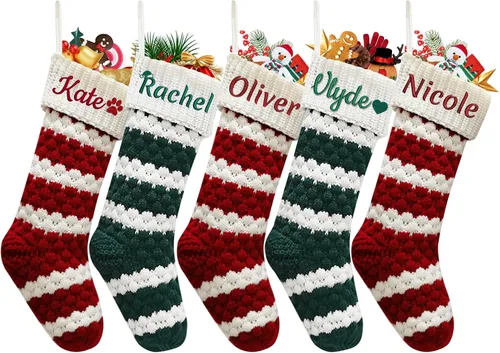 Vista 11 de Dreamdecor - Medias de Navidad personalizadas con nombre y monogramas, medias familiares de 18 pulgadas con placa de cuero para niños, 1 paquete