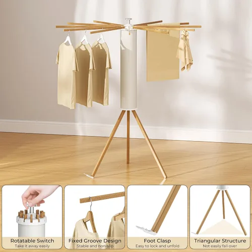 Vista 4 de SUNOUTLY Estante de secado de ropa con trípode, estante portátil y plegable para ahorrar espacio, estante para secadora de ropa, balcón, dormitorio