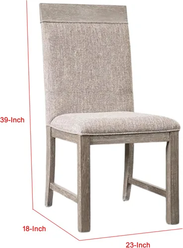 Vista 2 de Benzara Gris Silla de comedor lateral gris asiento acolchado de tela de madera maciza