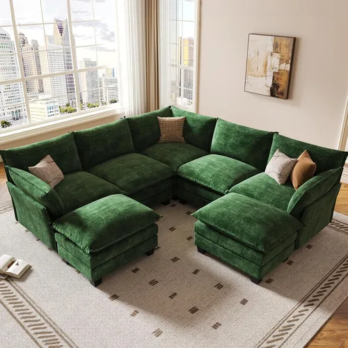 Vista 17 de KKL Sofá Cama Seccional Modular Grande de 91.3", Sofá Cama Convertible en Forma de J/L de 6 Plazas Sofá Nube con Otomana, Sofás Seccionales