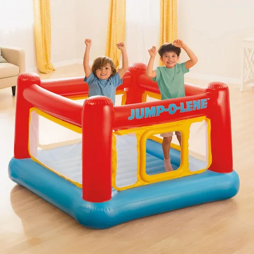 Vista 6 de Intex Jump-O-Lene - Casa inflable de rebote para cama elástica con puerta de arrastre y pequeña bola de plástico multicolor divertida para hoyo