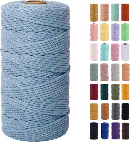Vista 8 de Cuerda de macramé azul aire de 0.079 in x 220 yardas, cuerda de algodón colorido de algodón suave para colgar en la pared, colgadores de plantas