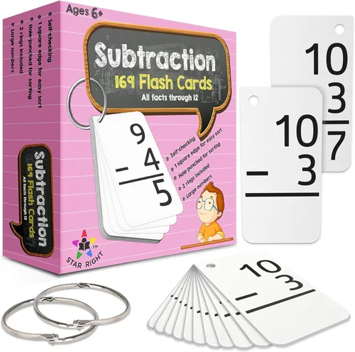 Vista 8 de Tarjetas de Matemáticas Star Right - Tarjetas de División - Juego de Matemáticas con 156 Tarjetas Perforadas - 2 Anillos Encuadernadores