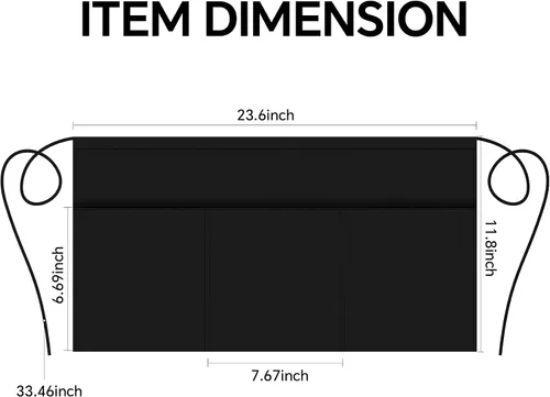 Vista 6 de kailund Server Apron with 3 Pockets, Black Waitress Aprons for Women and Men, Stain Resistant Half Waist Aprons.
