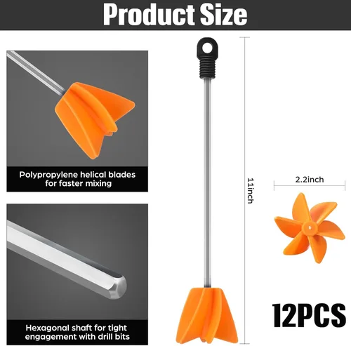 Vista 2 de Loosh 12 agitadores de pintura de 11 pulgadas para taladro, accesorio mezclador de pintura, mezclador epoxi hélice para resina de hormigón, paleta